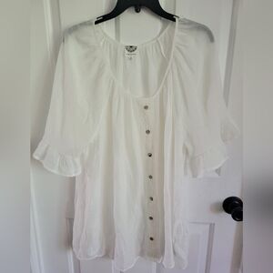 Late August White Peasant Front Button Lace 3/4 Flare Bell Sleeves Top Size 2X